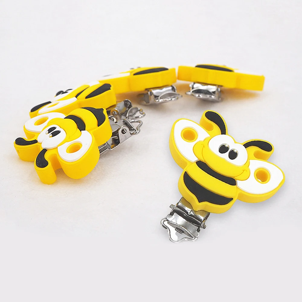 Chenkai 5PCS Silicone Bee Clips DIY Baby Pacifier Dummy Animal Teether Soother Nursing Jewelry Toy Accessory Holder Teething