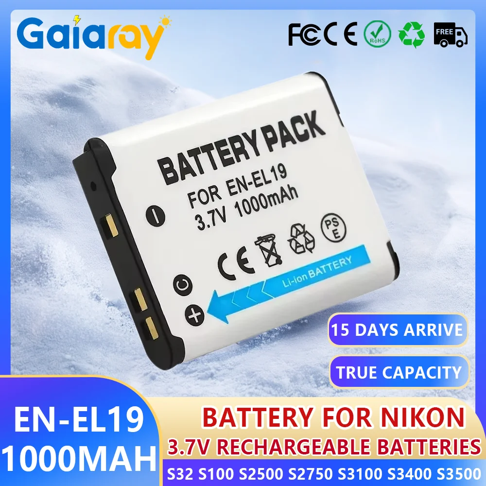 

EN-EL19 EN EL19 Battery 1000mAh Rechargeable Batteries For Nikon Coolpix S32 S100 S2500 S2750 S3100 S3400 S3500 Camera Battery