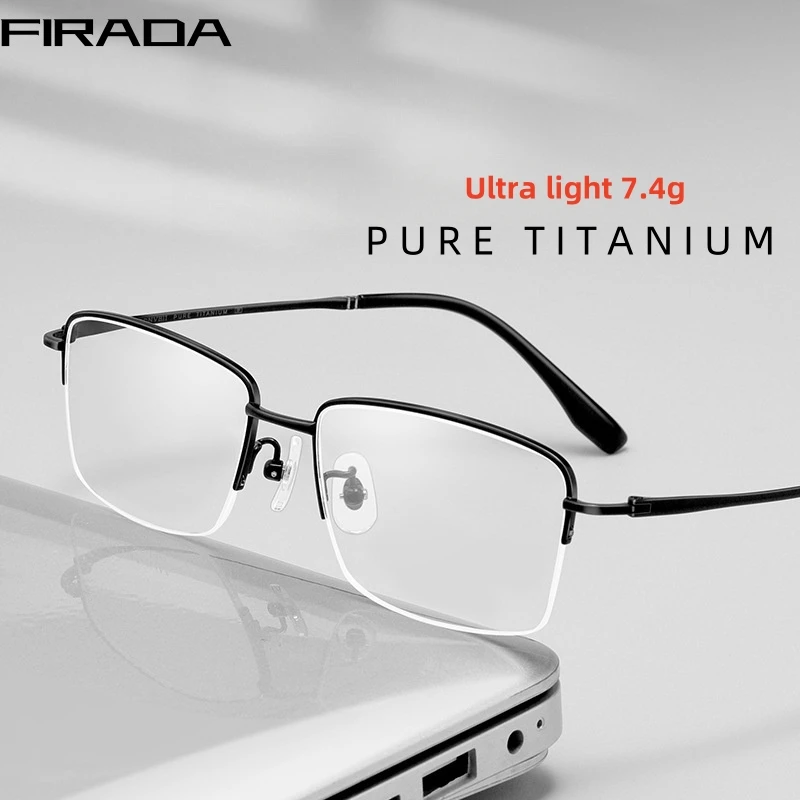 

FIRADA Fashion Comfortable Glasses Retro Titanium Square Half Frames Eyewear Optical Prescription Eyeglasses Frame Men BV6026B