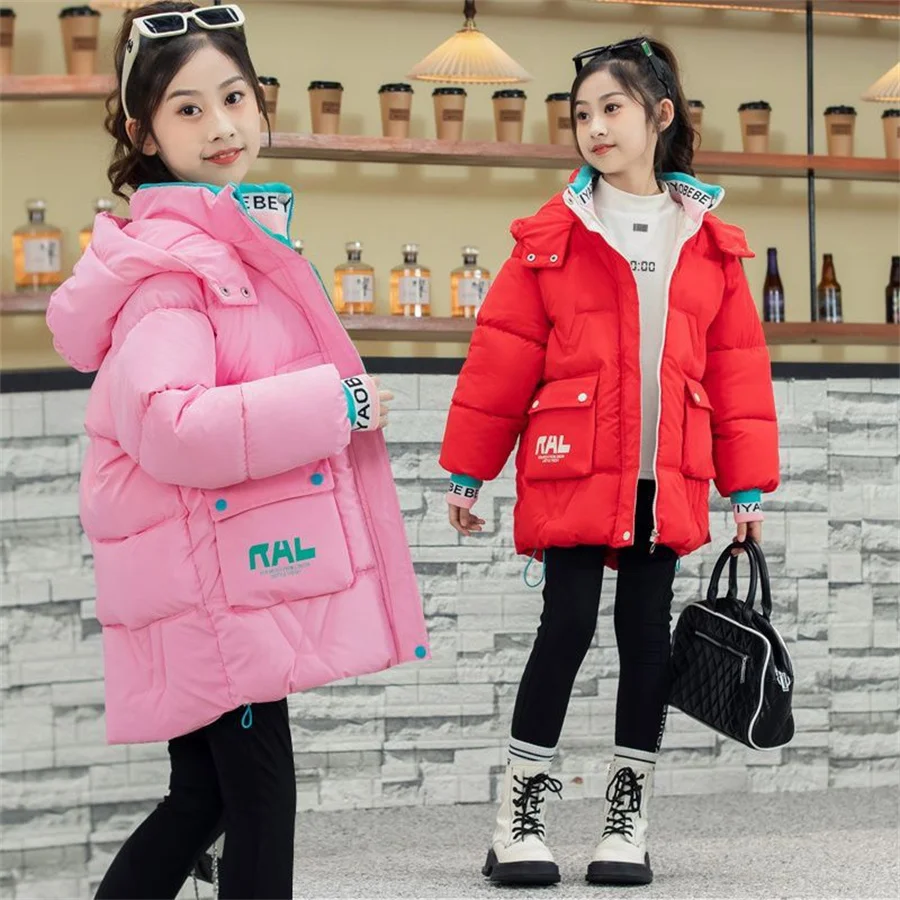 Teen Winter Coat White Down Cotton Clothes Children\'s Jacket For 5-14 Y Boys Girl Outerwear Plus Fleece Padded Warm Parka Jacket