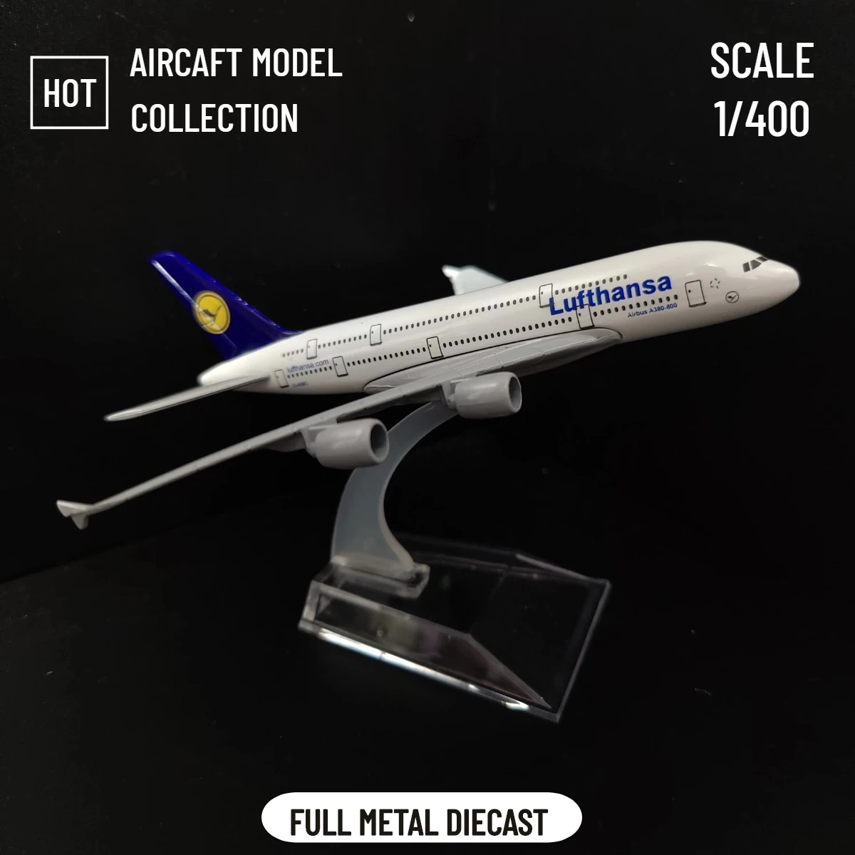 Scale 1:400 Metal Aircraft Replica, Lufthansa A380 Diecast Model Aviation Miniature, Kids Room Decor Xmas Gift Toys for Boy