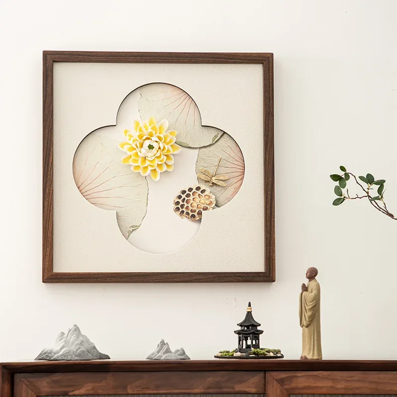 جدار مربع ثلاثي الأبعاد لغرفة المعيشة، لوحات معلقة من السيراميك الجوز، لوحات زخرفية من الخشب الصلب الصيني