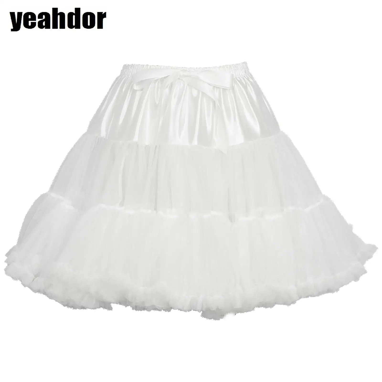 

Womens A-line Lolita Dress 40cm Petticoat Elastic Waist Ruffled 2-layer Tulle Bone-free Underskirt Crinoline Dress Accessory