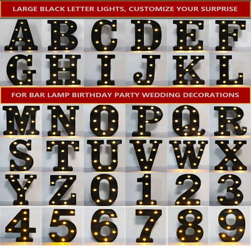 1PC 21.8CM Black Letter Light, LED Letter And Number Night Light, Suitable For Home, Bar, Wedding, Birthday Party Decoration