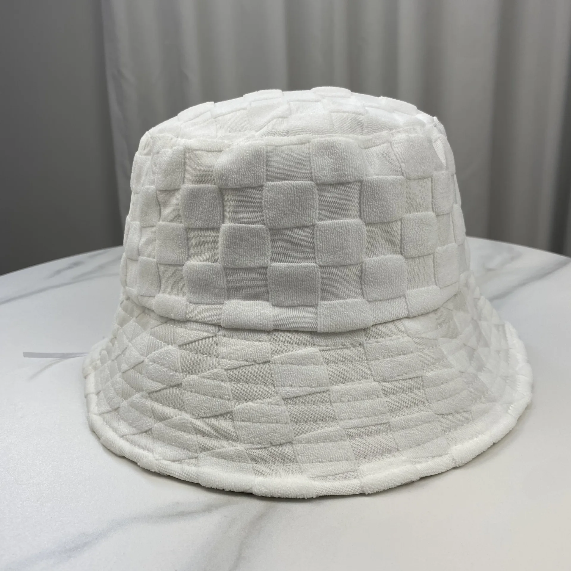 Plaid Embossed Bucket Hat Solid Color Trendy Casual Basin Hat Unisex Couple Fisherman Cap for Women Men