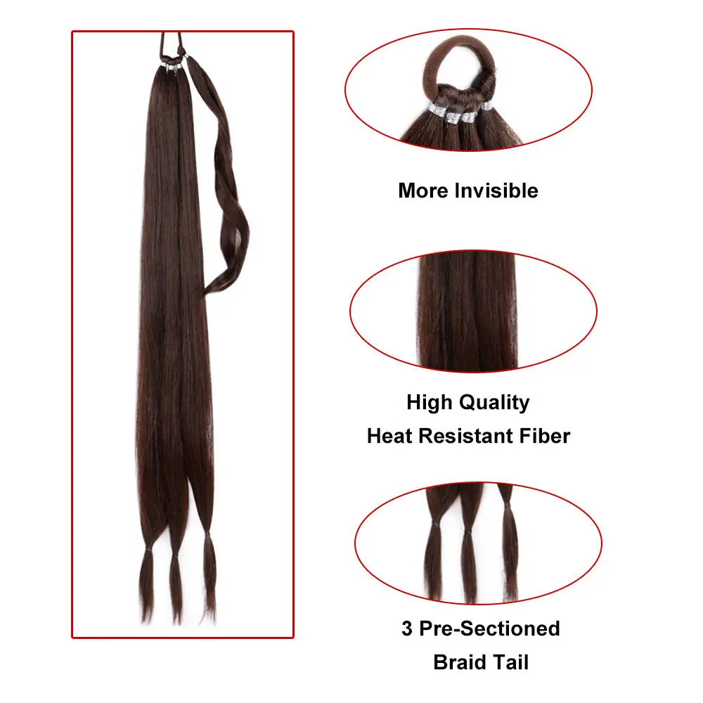 Synthetic Long 34inch Braids Ponytail Hair Extensions Long Straight Heat-resistant Ponytail for Woman Hairpieces for Daily Wear