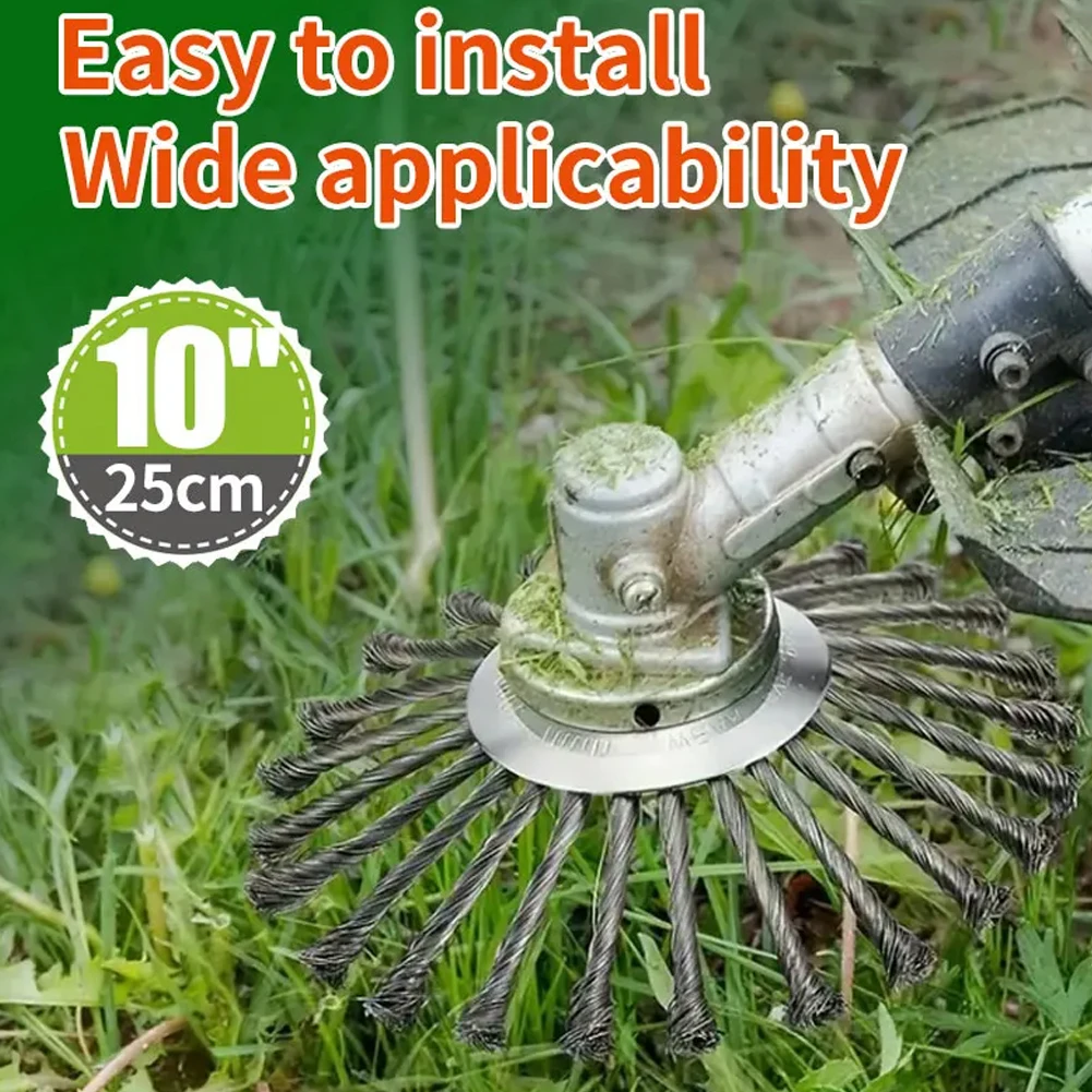 10inch Knot Steel Wire Grass Trimmer Head Universal Steel Wire WheelDerusting Weeding Wheel Lawn Mower Accessories