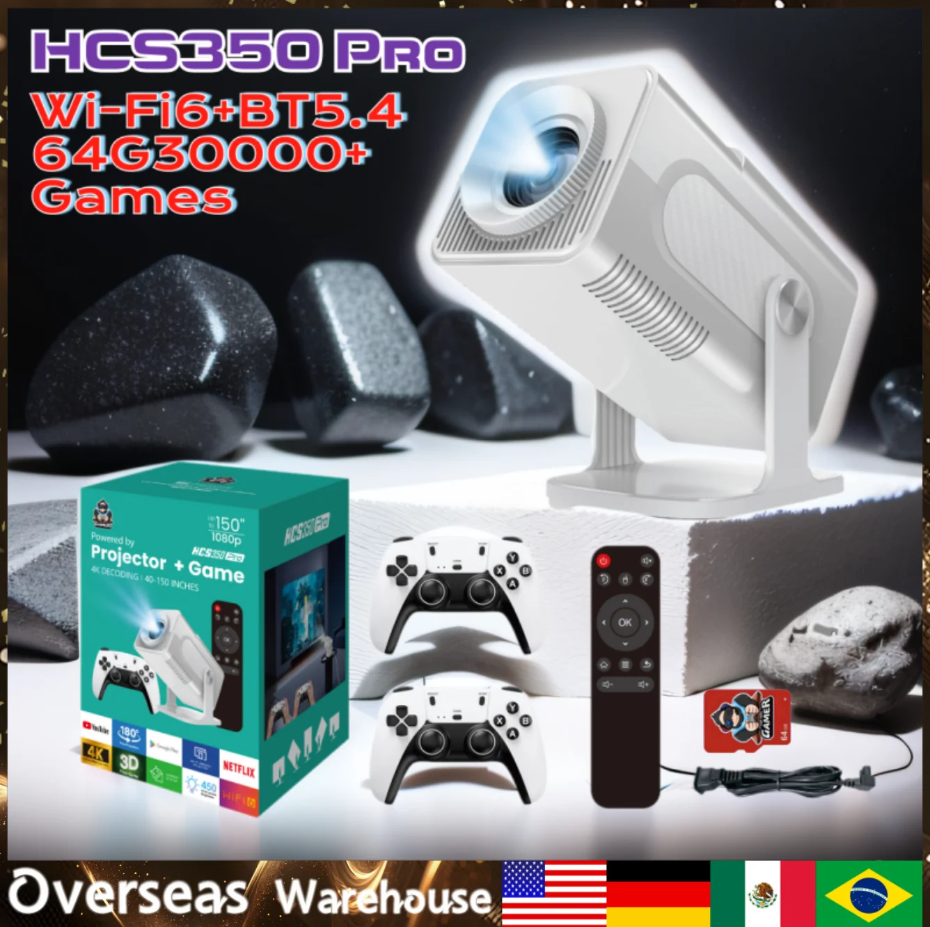 

PROJECT HCS350 Pro Quad core ARM Cortex-A53 Retro video game consoles Android12 system WIFI Portable Intelligent Projector 720p