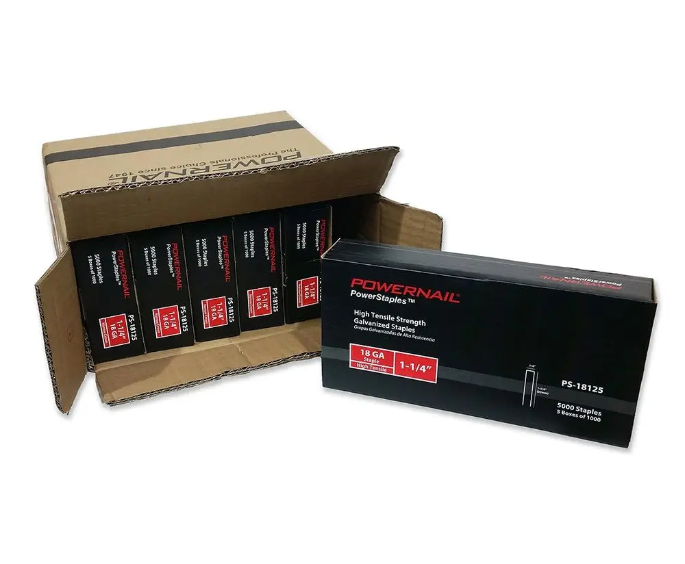 

18 Gauge 1-1/4 Inch Narrow Crown Staples, 1/4 Inch Crown, Chisel Point, Galvanized Steel, 30,000 Pack