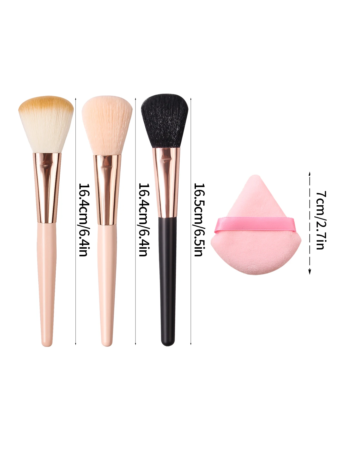 مجموعة فرش مكياج ناعمة مكونة من 4 قطع، فرشاة بودرة سائبة، فرشاة أحمر الخدود، فرشاة مكياج الوجه متعددة الوظائف + نفخة مسحوق مثلثة