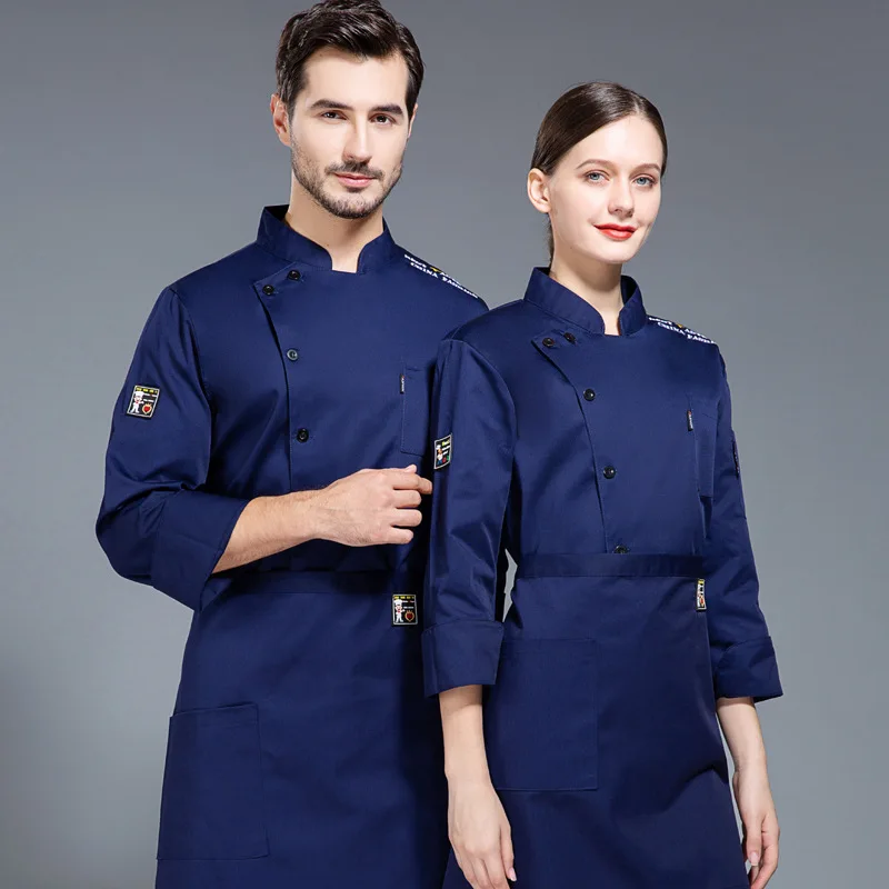 Hotel Overalls Men's Women's Long Sleeves Autumn and Winter Canteen Rear Kitchen Baking Chef Uniform