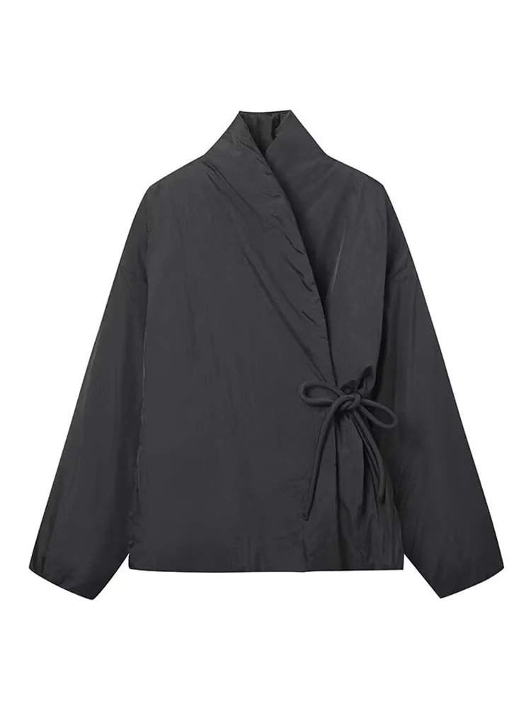 HH Donna Inverno Solido Maniche Lunghe Decorazione Con Lacci Stile Kimono Giacca di Cotone Moda Femminile Versatile Casual Cappotto in 3 Colori