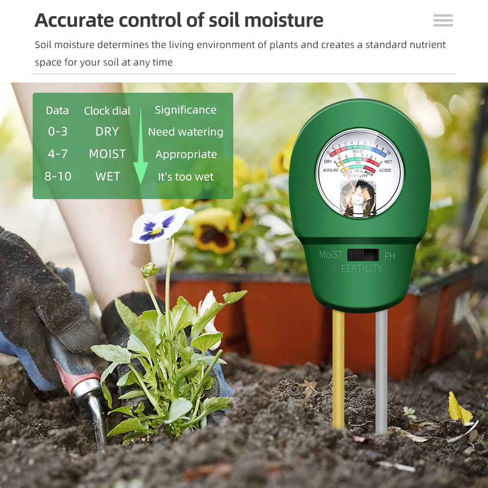 Soil PH Meter Acidity Analyzer Sunlight Monitor Fertility Value 3 in 1 Gardening Plant Cropper Nurturing Flowers Farming Tool