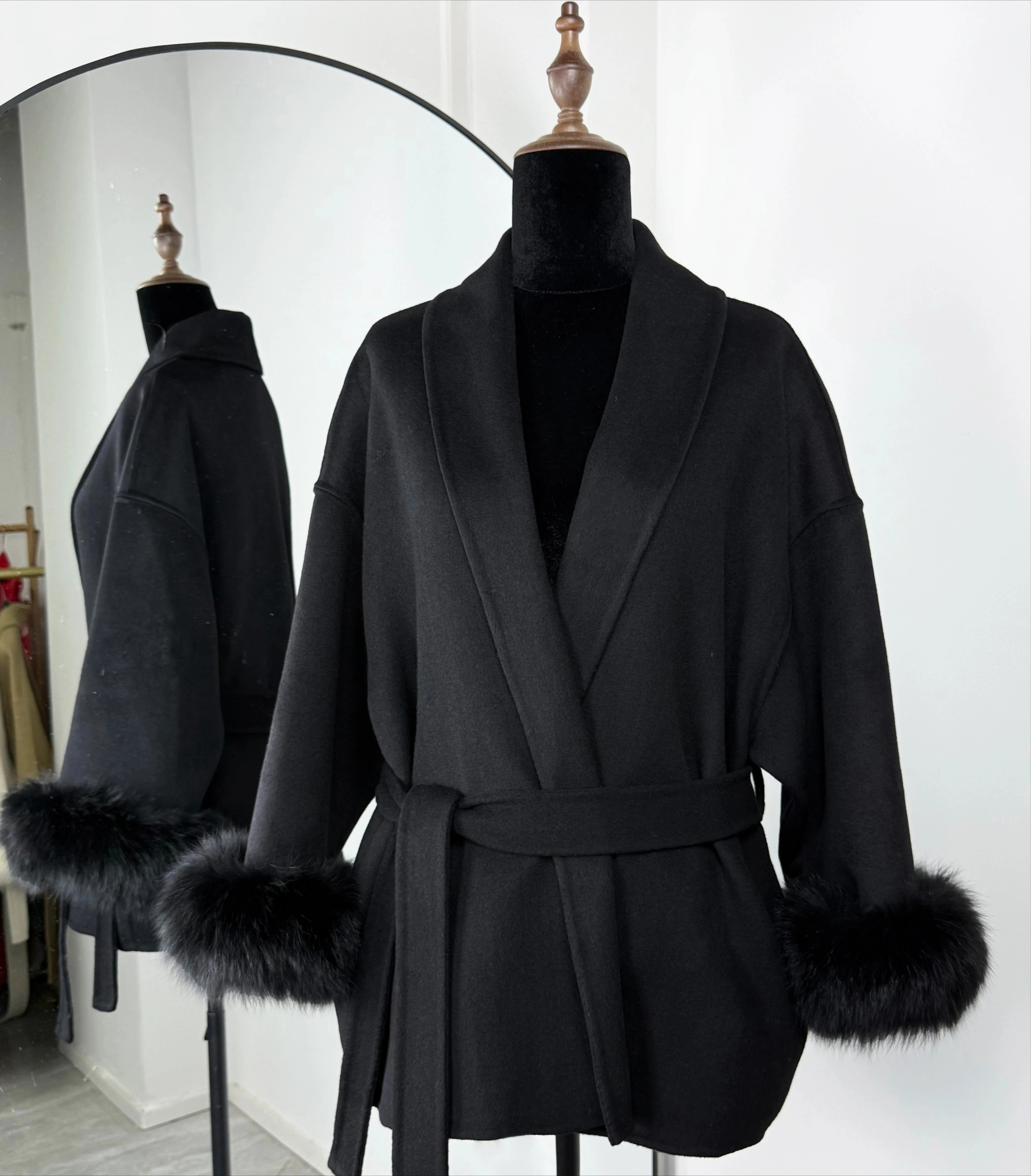 Fox Fur Woolen Coats Women's Short Coat Office Lady Removable Elegant Double-sided Wool Overcoat 2026 New Cardigan Jacket
