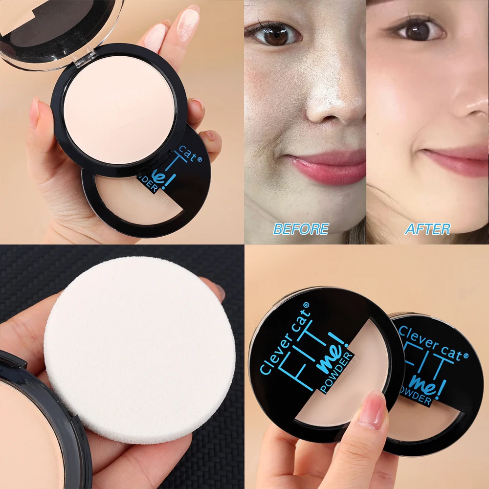 Waterproof Pressed Powder Natural White Brighten Oil Control Concealer Long Lasting Natural Face Makeup Setting Powder Cosmetic