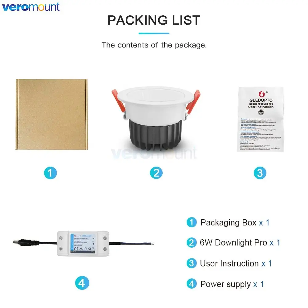 GL-D-006P Alexa And SmartThings Zigbee 3.0 Smart RGBCCT Downlight Pro 6W Waterproof Rate IP54 For Living Room Kitchen Corridor