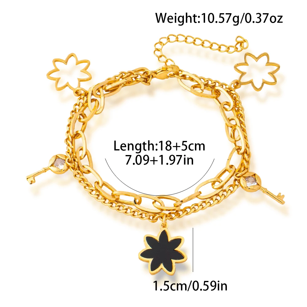 Charm-Armband Dubai Vergoldeter Edelstahl Schwarze Emaille Ineinandergreifende Kette Stern-Motiv Glücksbringer Schmuck-Accessoires 5-teiliges Set – Detail 11