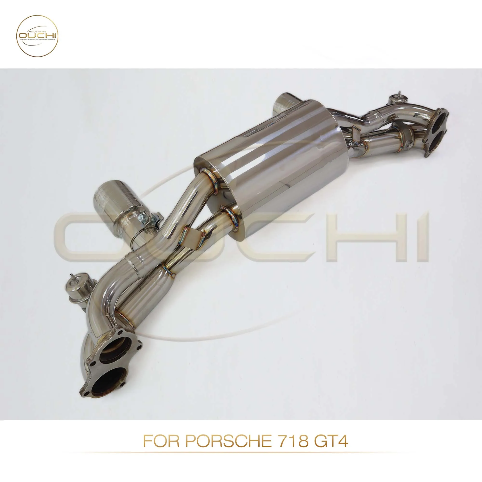 OUCHI عالي الأداء Catback لبورشه 718 GTS GT4 4.0L كاتم صوت عادم من الفولاذ المقاوم للصدأ مع نصائح صمام تفريغ تلقائي