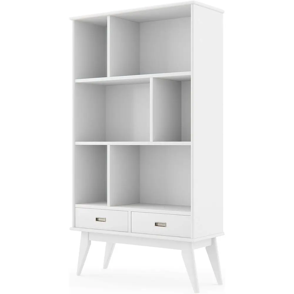 

White 64 High Solid Hardwood Bookshelf with Adjustable Shelves for Living, Study, or Office Spaces