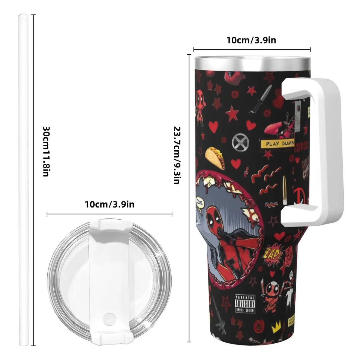 Cartoon Anime Deadpool Stainless Steel Tumbler Camping Thermal Mug With Straws and Lid Large Mugs Cup Cold and Hot Water Bottle