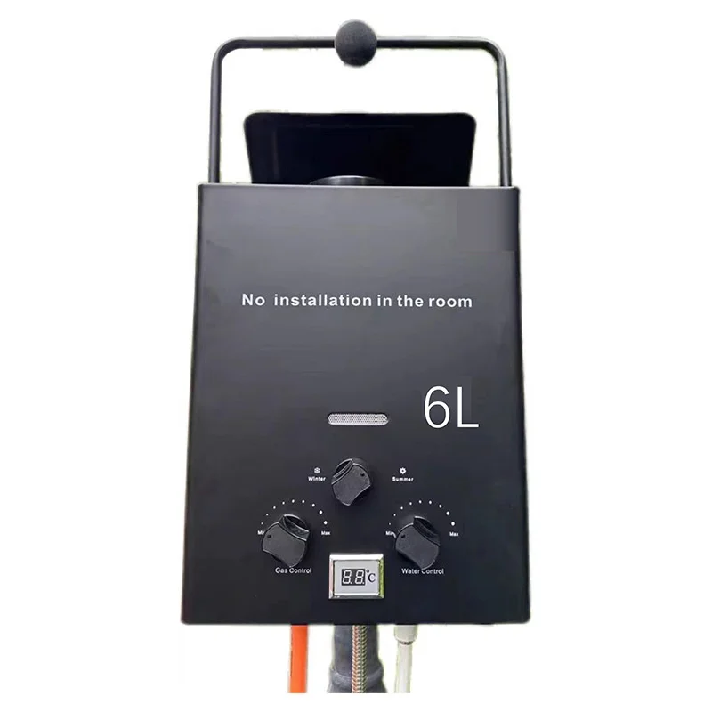 Aquecedor de água portátil para RV de 6L - Aquecedor vertical de gás natural de aço inoxidável para camping (água quente instantânea, eficiente em termos de energia)