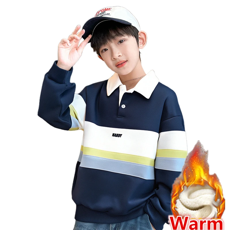 

Korean Children Long Sleeve Winter Polo Shirt Coat for Tweens Boy Age 5 To 14 Years Kids Casual Warm Insulated Polo Sweatshirt