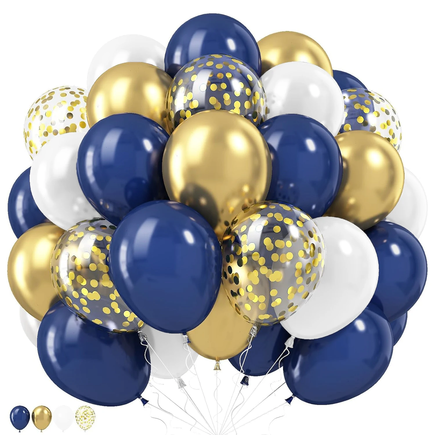 12-Zoll-60-teiliges Latexballon-Set in Blau, Gold, Grün und Rosa mit Konfetti, geeignet für Hochzeiten, Geburtstage, beliebte Partys