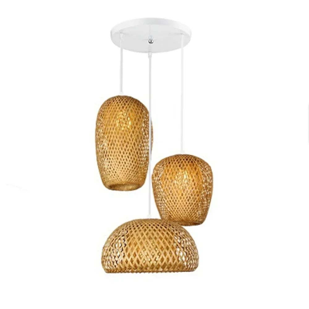 Classic 3Pcs Pendant Lamps Bambooo Wooden E27 Chandeliers Illumination Ceiling Lights Living Room Bedroom Home Lighting Decor