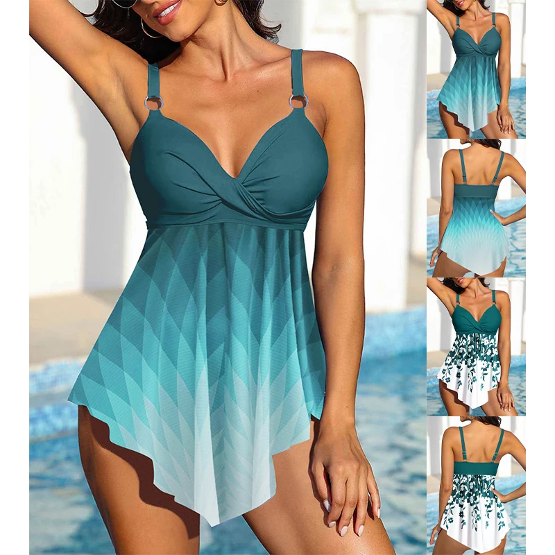 Traje de baño de dos piezas con estampado para mujer, a la moda Sexy Tankini, conjunto de Bikini para verano, 2023