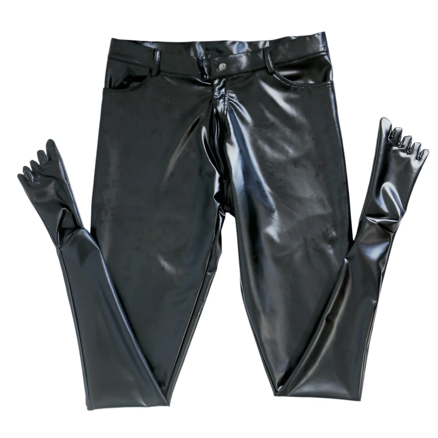 

Men's PU Leather Pencil Pants Low Waist Stretch Five Toe Trousers Casual Sports Tight Leggings Cowboy-Style Leather Trousers