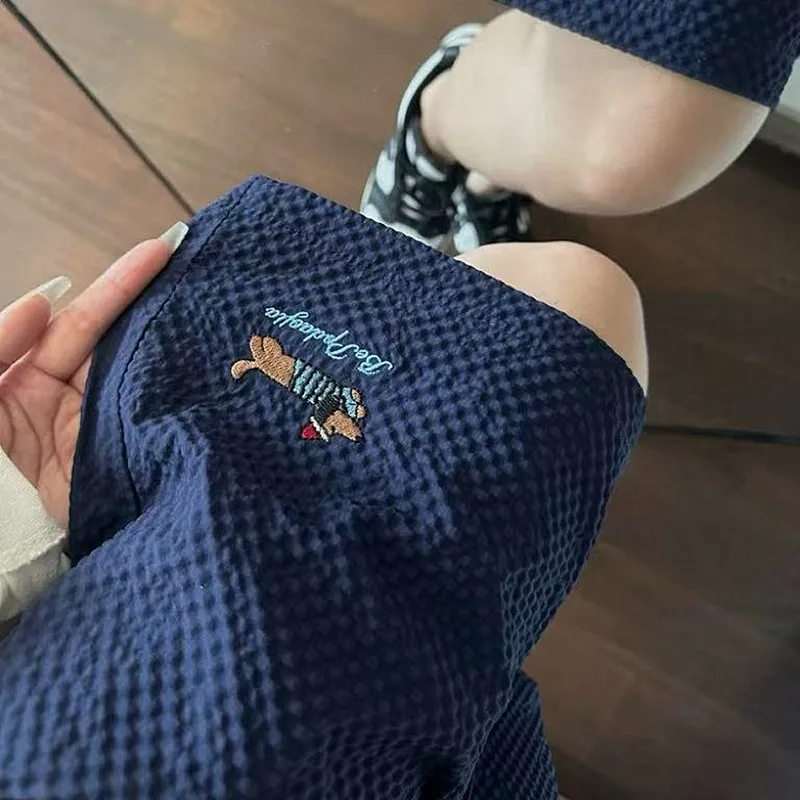 

Мужские летние тонкие шорты из ледяного шелка с вышивкой «дойческая сосиска», повседневные спортивные шорты-бриджи свободного кроя...