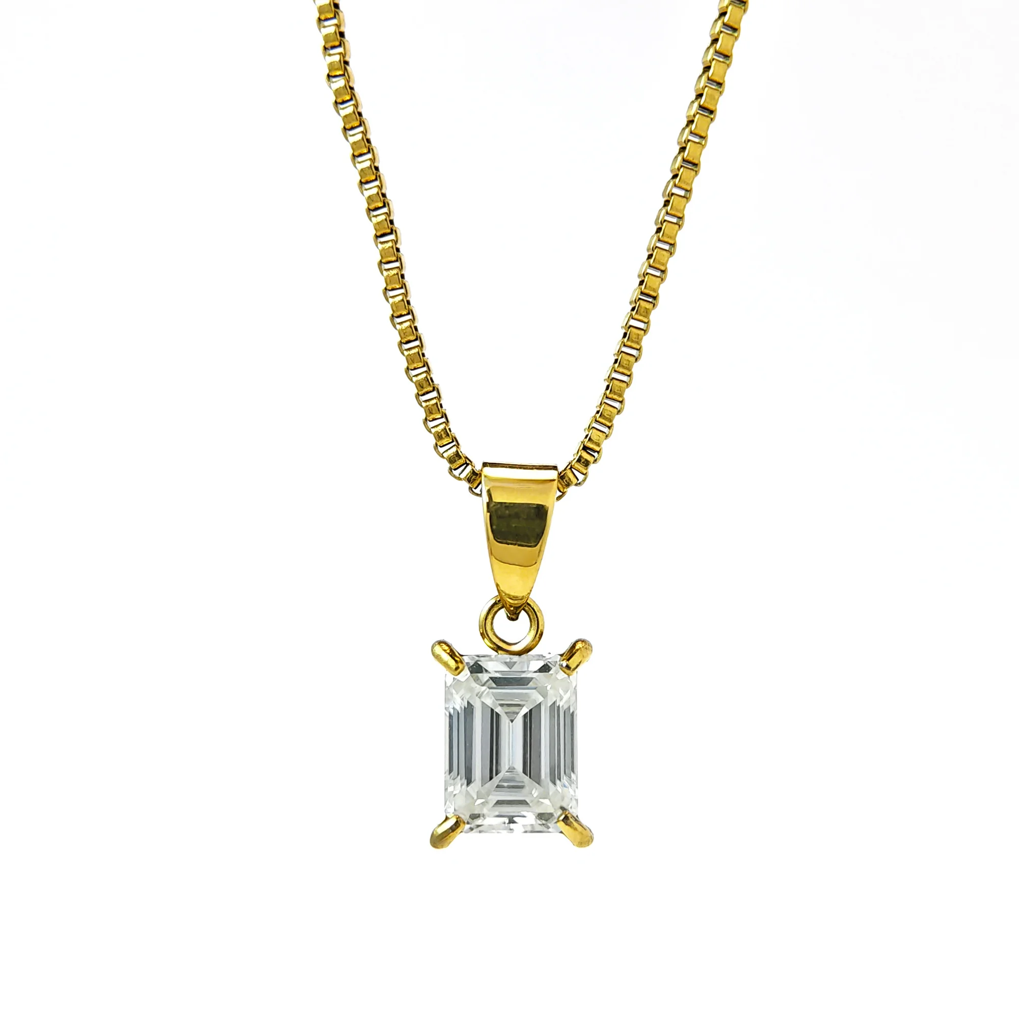 

1pc 2.0 Carat Stainless Steel White Rectangular Synthetic Moissanite Necklace.