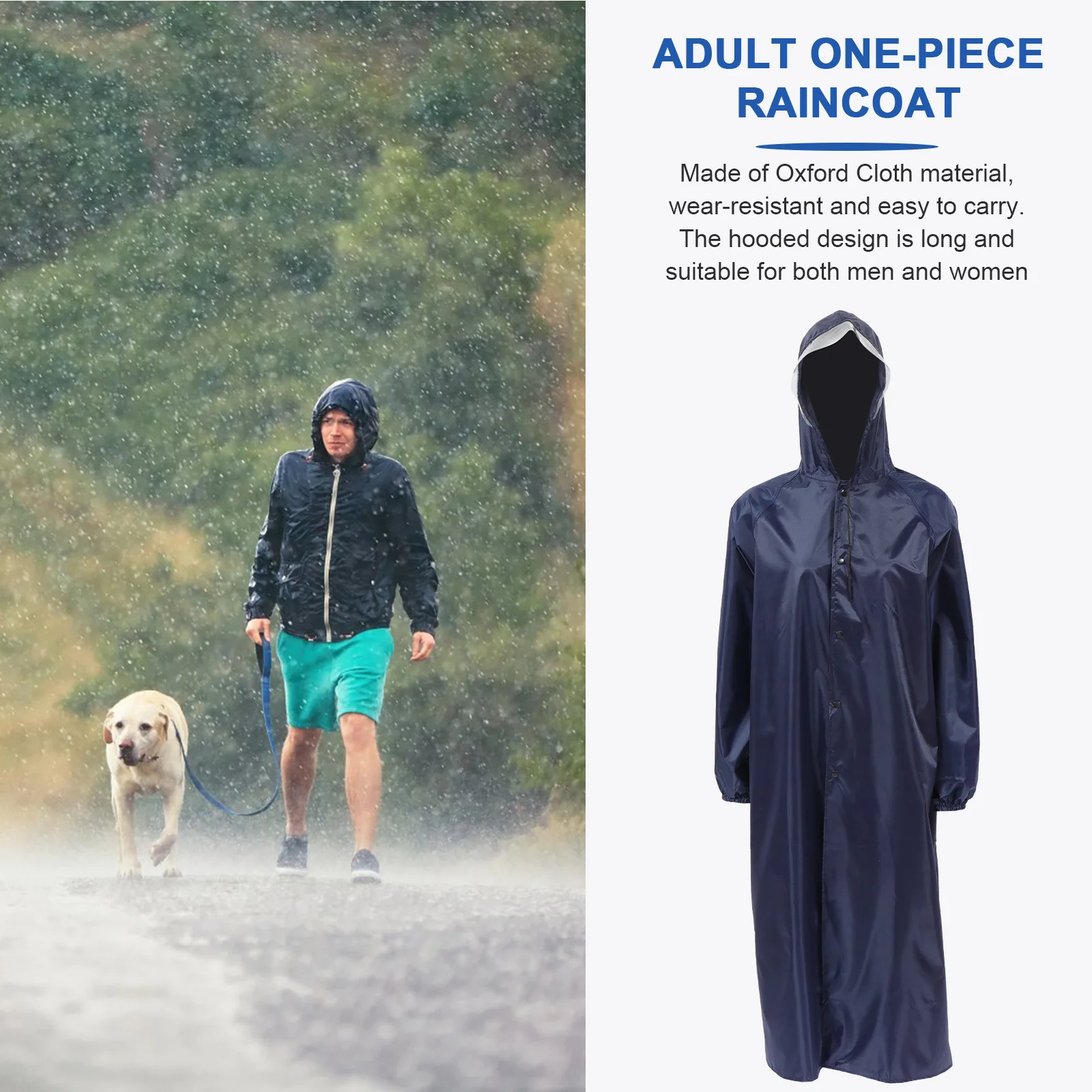 معطف واق من المطر طويل مقاوم للماء قطعة واحدة المعطف عالية العنق حزام عاكس في الهواء الطلق المشي لمسافات طويلة التخييم المطر والعتاد كامل الجسم