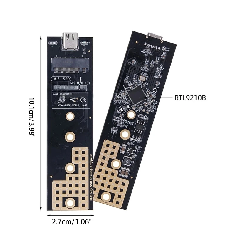 SSD 어댑터 M.2 SATA NVME SSD에서 USB 3.1 C 타입 컨버터 보드 라이저, M B + M 키, 듀얼 프로토콜 RTL9210B, 2230-2280 M2 SSD용 10Gb