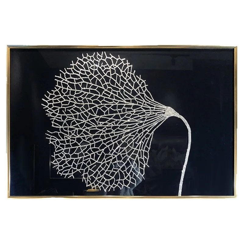 Light luxury diamond-inlaid lotus leaf decorative painting, modern simple physical diamond-inlaid background wall high-grade