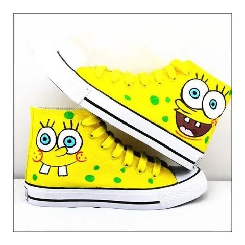 SpongeBob SquarePants, Big Star, High Top Canvas Shoes, Hand drawn Shoes for Male and Female Students, Board Shoes