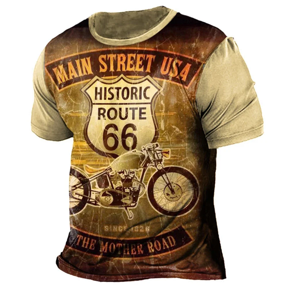 

American Route 66 3D Printed T Shirt For Men Hip Hop Trend Harajuku Vintage Clothes Casual O-neck Short Sleeve Summer Loose Tops