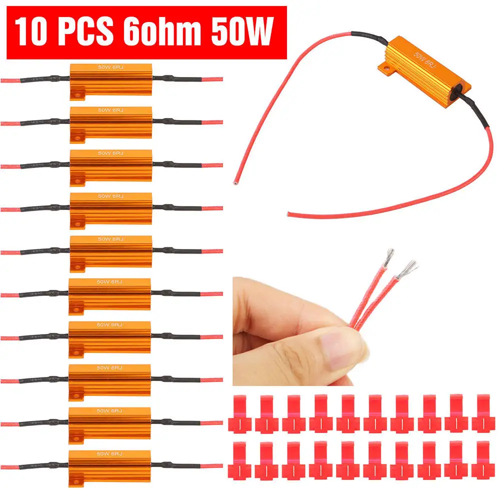 10 Pcs 50W/25W 6ohm Load Resistor For Hyper Flash Turn Signal Blink Blinker LED Bulb hyper or error flashing of LED turn signal