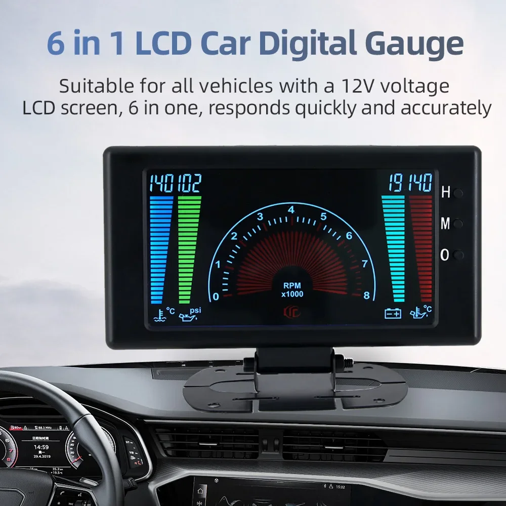 6 in 1 Car LCD Digital Gauge Tachometer Oil Pressure Voltage Water Temperature Oil Temperature 0~8000 RPM Meter Diesel Engine view 2