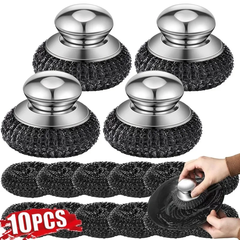Stainless Steel Pot Brush with Handle Robust Metal Ball for Dishwashing 1-10 Pieces Cleaner Metal Purifier for Kitchen image 3