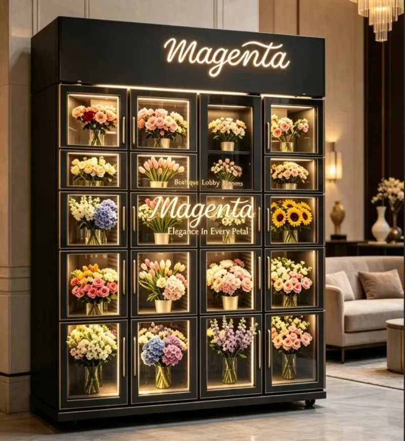 New 24H Self Service Fresh Flower Vending Machine Automatic Refrigerated Customize Compartment Locker Compressor Cooling System