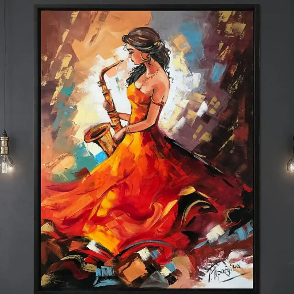 Abstract Painting of Woman Large Red Diamond Painting Abstract Figurative Art Jazz Luxury Diamond Mosaic Music Embroidery Art