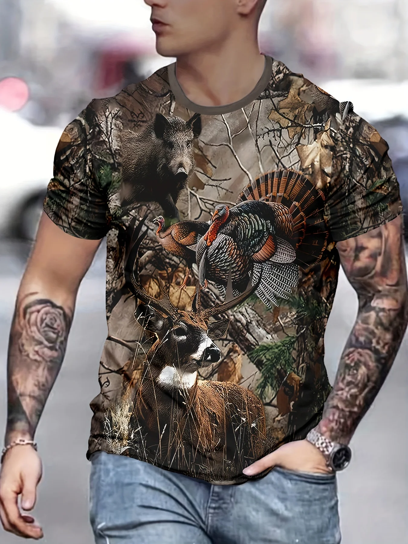 Outdoor Hunting Graphic Tees - Camiseta Masculina Casual com Estampa de