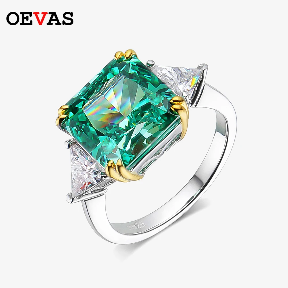 OEVAS 100% 925 Sterling Silver 10*10mm Emerald High Carbon Diamond Rings For Women Sparkling Wedding Fine Jewelry Wholesale Gift