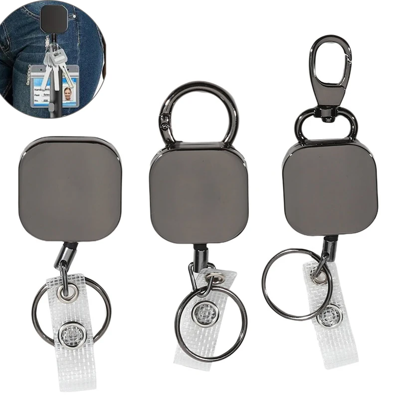 

Retractable Keychain Badge Reel Holders Metal Heavy Duty With Carabiner Belt Clip And Key Ring For ID Card Name Holder