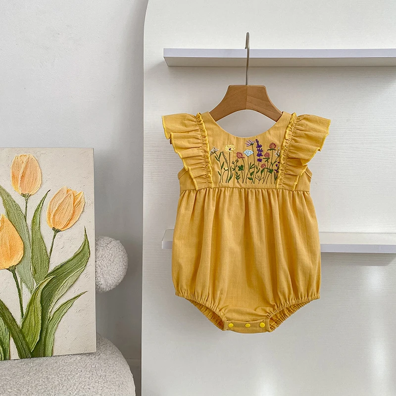 2026 New Summer 0-24M Infant Baby Girls Rompers Baby Girls Clothing Sleeveless Cotton Embroidery Toddler Baby Girls Jumpsuit
