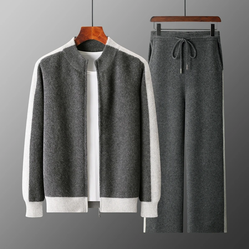 MVLYFLRT Men's 100% Merino Wool Knitted Zipper Cardigan Tracksuit Set Comfortable Soft Breathable Casual Outerwear 25452430
