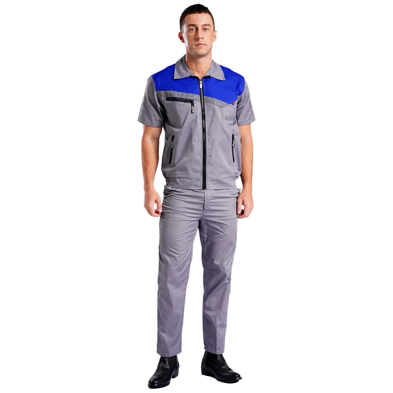 Mens Womens Work Outfit Wear Resistant Short Sleeve Reflective Strips Jackets Top And Pants Overalls Work Dungarees