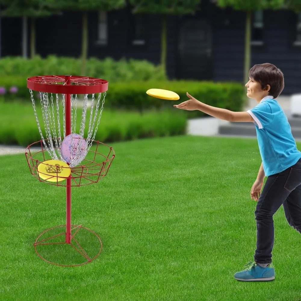 Disc Golf Basket with Stand 24-Chain Portable Iron Golf Goals Basket Professional Golf Training Aids Chic Backyard  Accessories