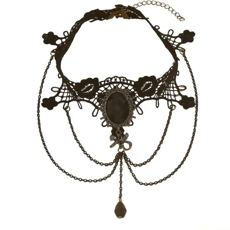 31BF Sophisticated Lace Necklace With Gothic For Unique Fashion Look